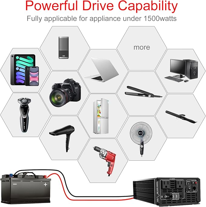 Xijia 1500W Pure Sine Wave Solar Power DC 12V Inverter AC 120V 60HZ Solar - Image 7