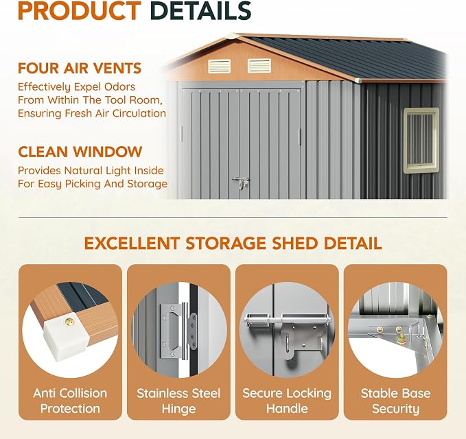 6x8FT Metal Shed & Outdoor Storage Shed - Image 6