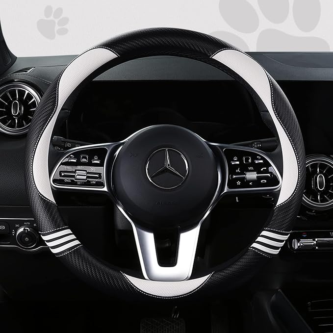 Car Steering Wheel Covers for Women Padded Carbon Fiber PU Leather Cute Auto by HighnessHwoo