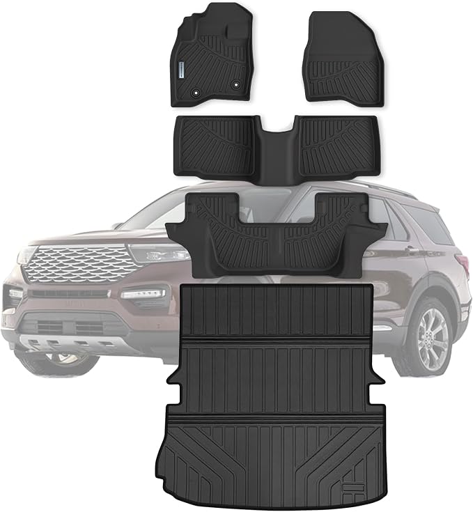 Floor Mats & Large Trunk Mat for 2015-2017 2018 2019 Ford Explorer，TPE All by SANBAN-AXE