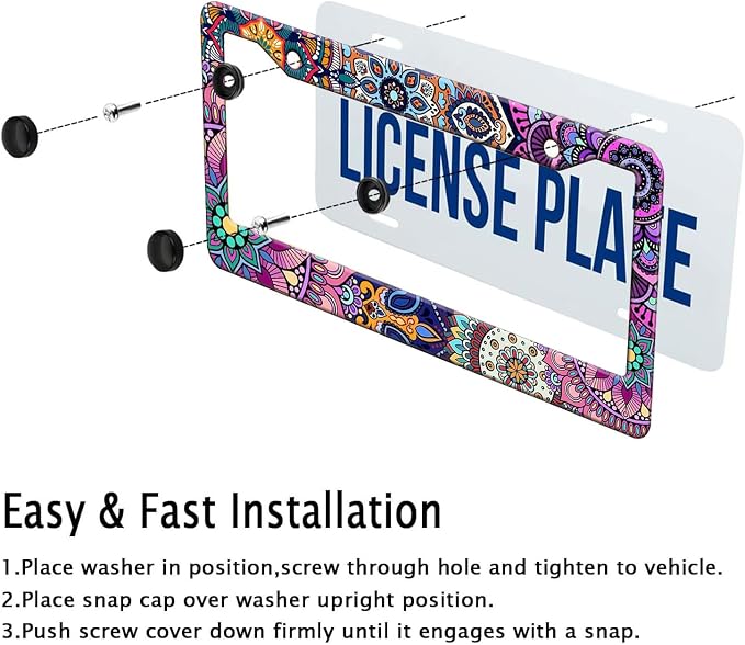 Mandala License Plate Frame, Boho Floral License Plate Holder, Flower Car Tag - Image 6