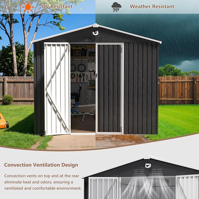 10x12 FT Outdoor Storage Shed, Metal Garden Shed - Image 7