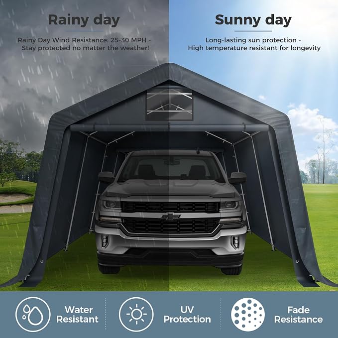 GREEN PARTY Storage Shelter Shed, 13x22 ft Portable Shed Outdoor Carport - Image 6