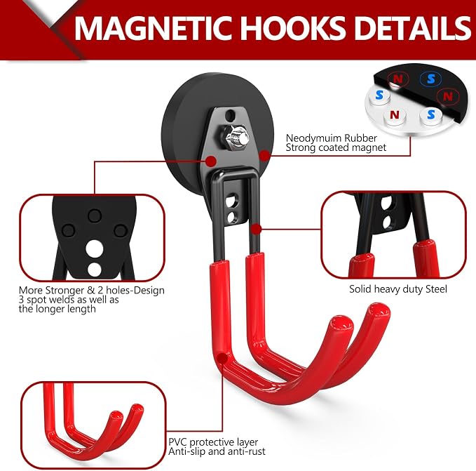 3-H Heavy Duty Magnet Garage Hooks 4 Pack, J Shape Strong Magnetic Hooks - Image 4