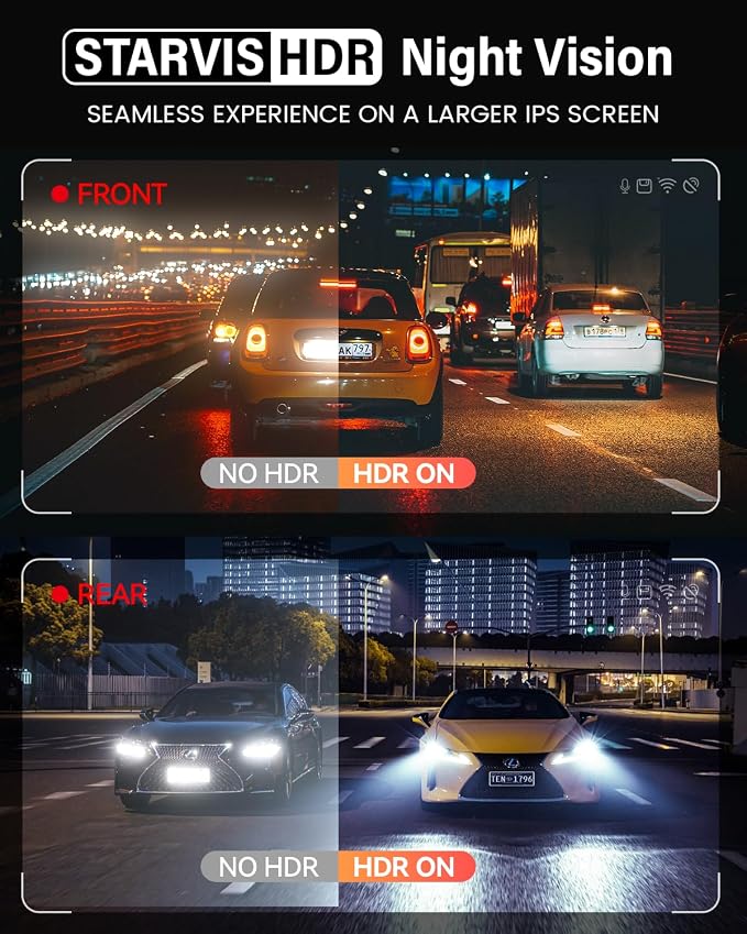 Dash Cam Front Rear 4K Built-in 5G WiFi GPS, Voice Control, 3.39 inch IPS Screen - Image 4
