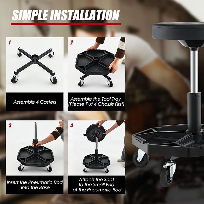 Goplus Mechanic Stool, Rolling Garage Chair - Image 8