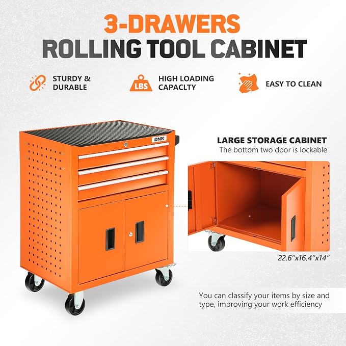 DNA MOTORING 3-Drawer Rolling Tools Chest, Rolling Tool Storage Cabinet - Image 5