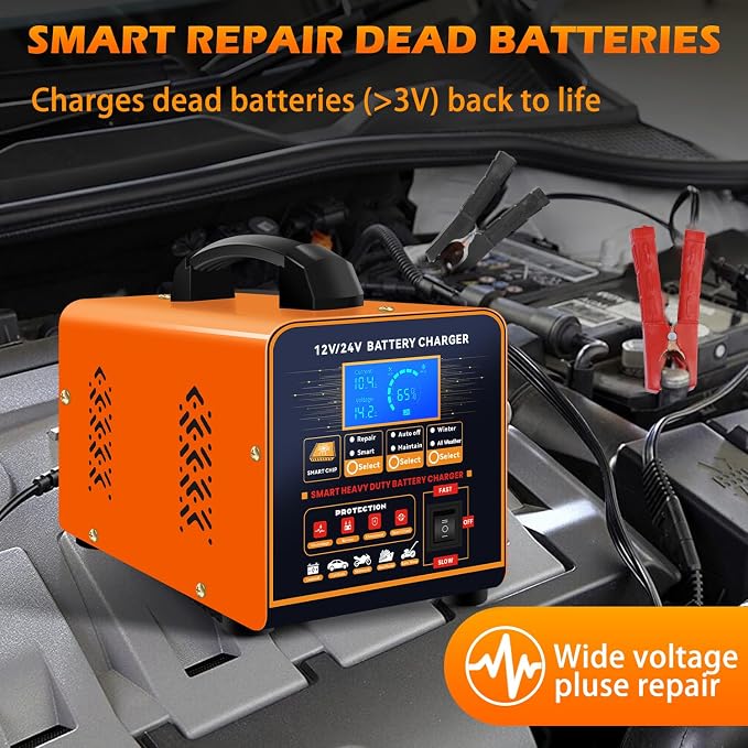 SolaMr 12V 24V Heavy Duty Car Battery Charger, 0-20A Trickle Charger - Image 9
