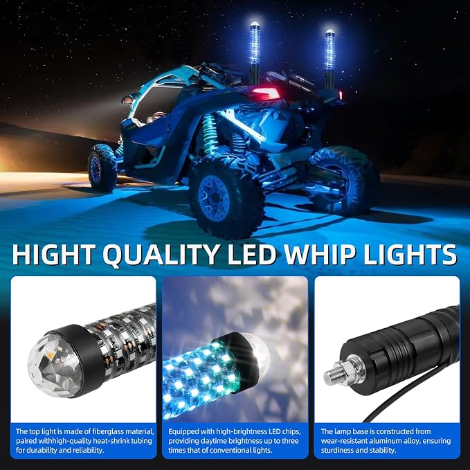 DREAMIZER 2Pack 1FT Fat Whip Lights New Upgraded Spiral LED Whip Light - Image 5