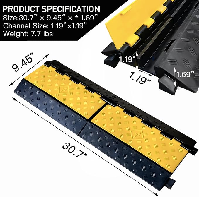 Foldable 2 Channel Rubber Cable Protector, 22000Lbs Load Capacity Wire Hose - Image 2