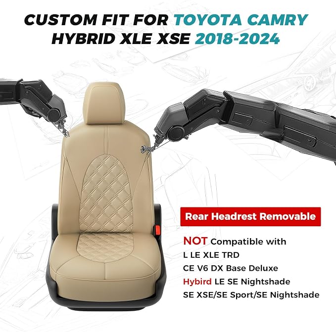 for Toyota Camry Seat Covers Hybrid XLE XSE 2018 2019 2020 2021 2022 2023 2024 - Image 2
