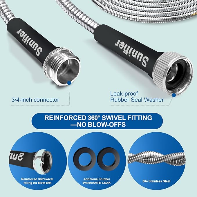 Metal Garden Hose 25 Ft Flexible Stainless Steel Garden Hose Lightweight - Image 3