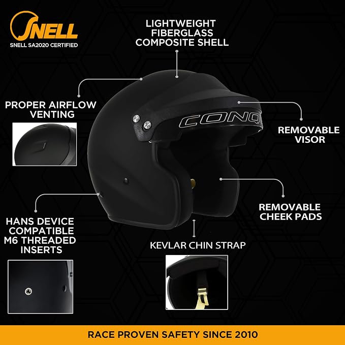 Conquer Snell SA2020 Approved Open Face Auto Racing Race Car Helmet - Image 2