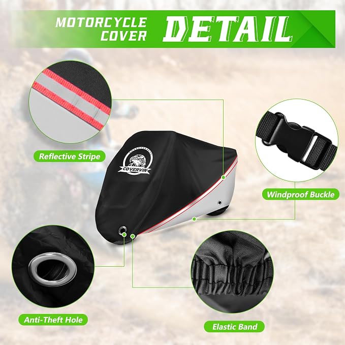 COVERVIN Motorcycle Cover, All Weather Outdoor Waterproof Night Protection - Image 2