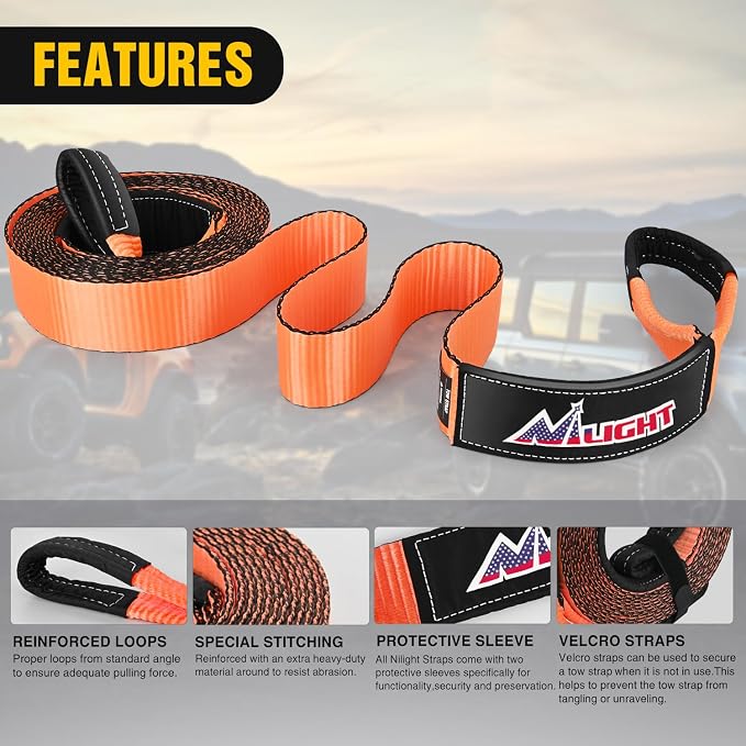 Nilight 3" x 30' Recovery Tow Strap Lab Tested 31, 500lbs Break Strength Heavy - Image 3