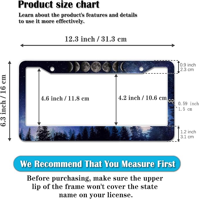 License Plate Frame Multicolor License Plate Cover Forest Starry Night Moon - Image 2