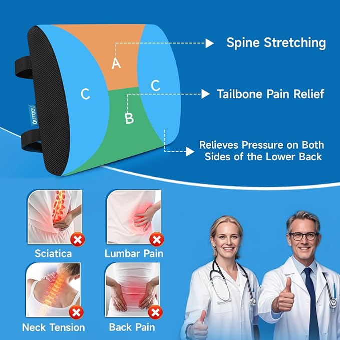 Lumbar Support Pillow for Office Chair, College Dorm Room Essentials, Memory - Image 2