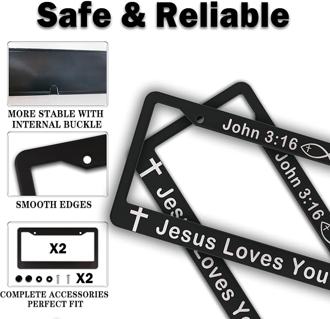 License Plate Cover Black and White License Plate Frames John 3:16 Jesus Loves - Image 4