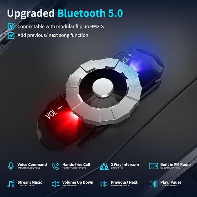 Full Face FreedConn Motorcycle Helmet Bluetooth 5.0 Integrated 2 Way Intercom - Image 4