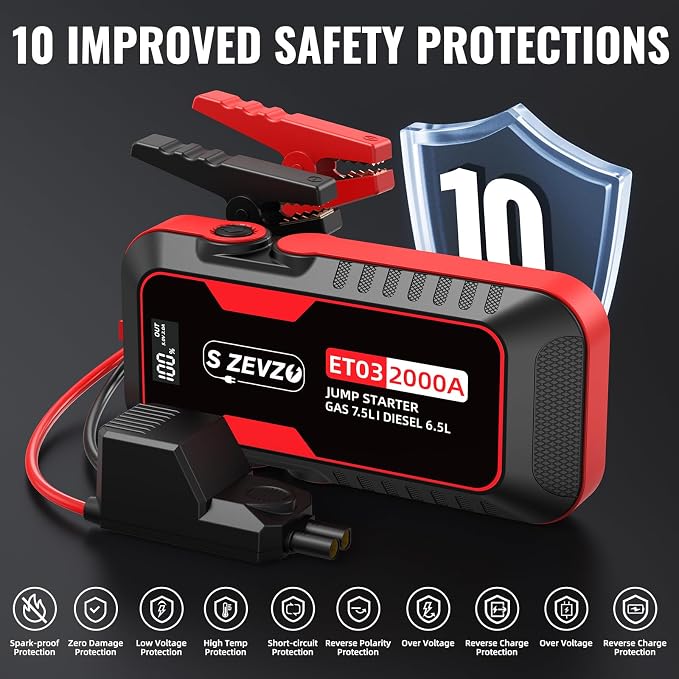 S ZEVZO ET03 Car Jump Starter 2000A Jump Starter Battery Pack - Image 5