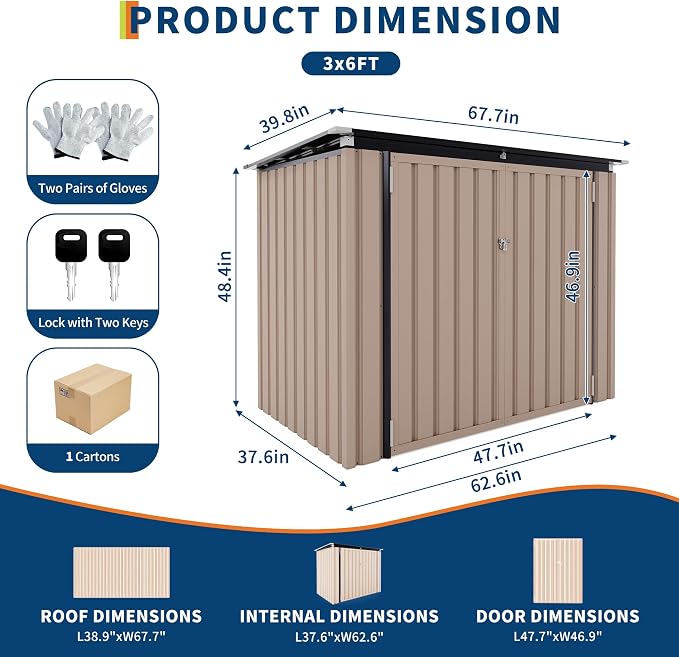 2 Trash Cans Metal Outdoor Storage, 3x6 FT Garbage Bin Storage Shed - Image 2
