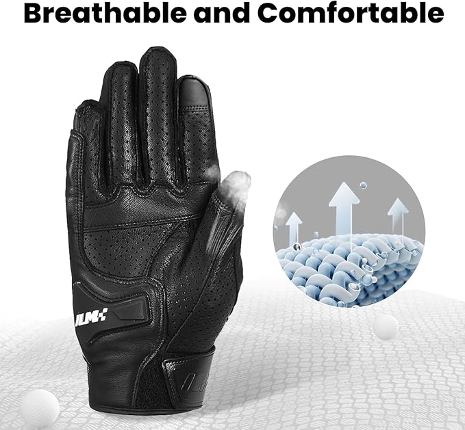 ILM Goatskin Leather Motorcycle Motorbike Powersports Racing Gloves Touchscreen - Image 6