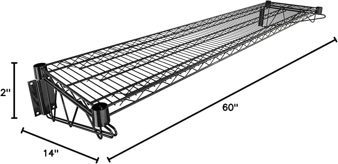 14" x 60" Black Epoxy Wire Wall Mount Shelf - Image 2
