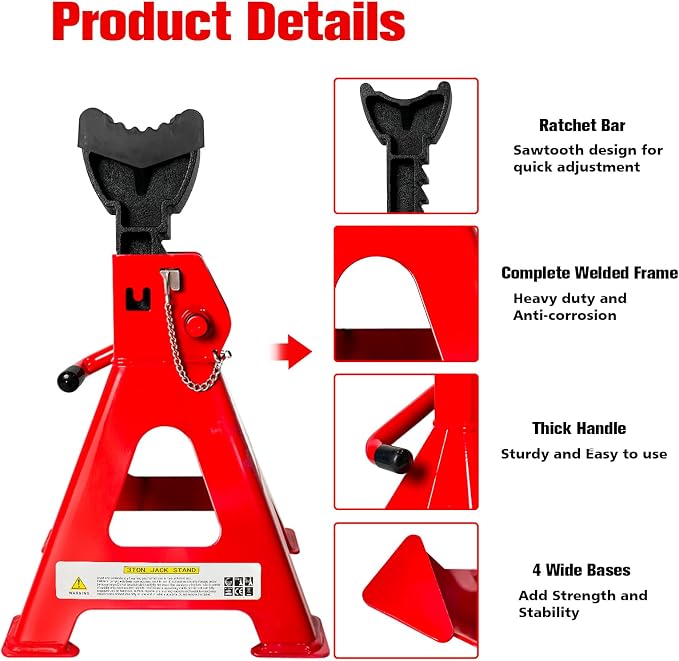 Jack Stands 3 Ton, 11.22"-16.54" Adjustable - Image 3