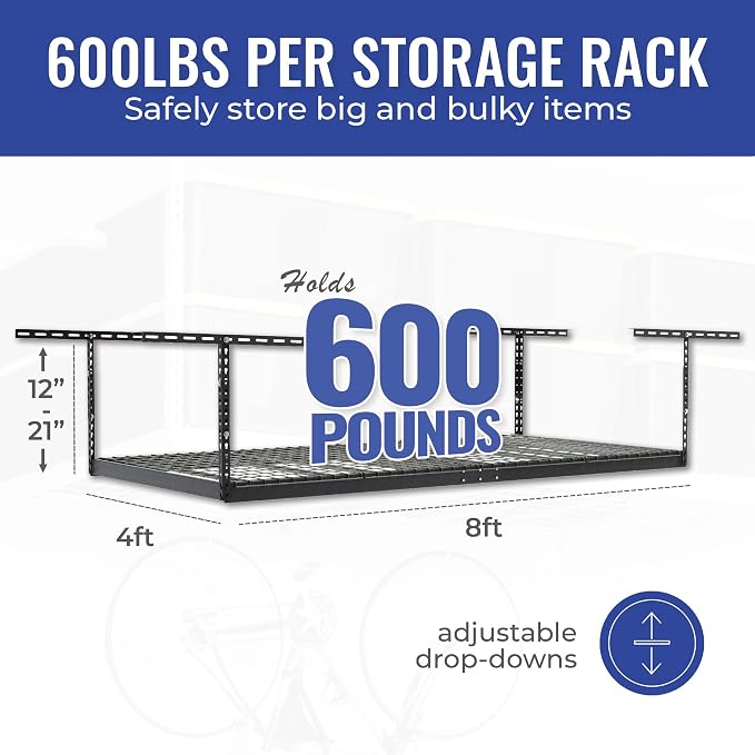SafeRacks Heavy Duty Overhead Garage Storage Rack, 600 lb Capacity, Adjustable - Image 6