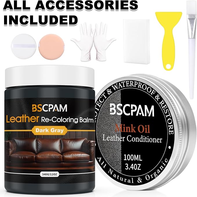 12oz Leather Recoloring Balm & 3.4oz Mink Oil Leather Conditioner kit, Dark - Image 7