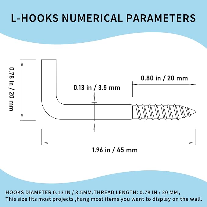 304 Stainless Steel 2 in Screw-in Hooks 60 Pcs, 7 Shape Screw Hooks, Right - Image 2