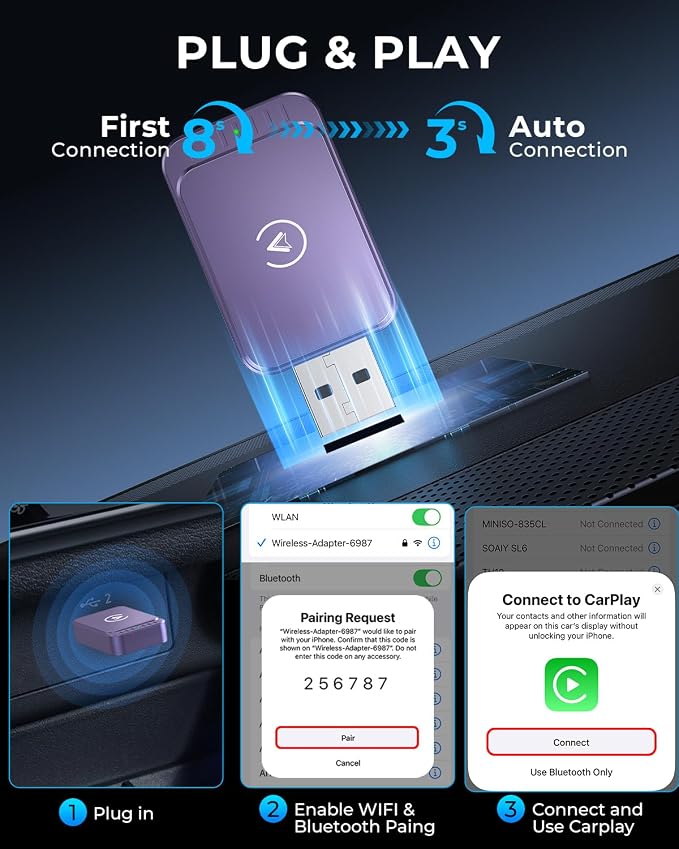 AuroraLink Wireless Carplay & Android Auto Wireless Adapter 2-in-1 Fast & - Image 2