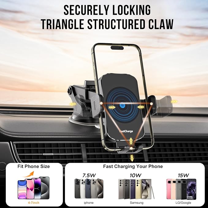 Wireless Car Charger, Fast Charging 15W Auto Clamping Car Charger Phone Holder - Image 3
