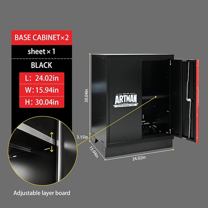 Garage Storage Cabinets System, 6-Pcs Workshop Cabinet Set in Black and Red - Image 6