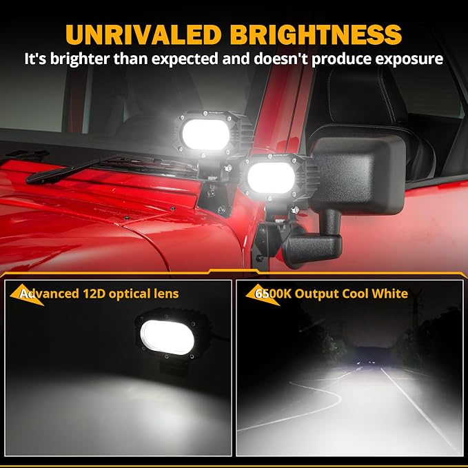 Auxbeam 4 Inch LED Square Pod Light, 60W White Spot Beam Driving Fog Light - Image 3