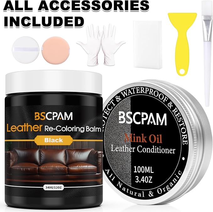 12oz Leather Recoloring Balm & 3.4oz Mink Oil Leather Conditioner kit, Leather - Image 7