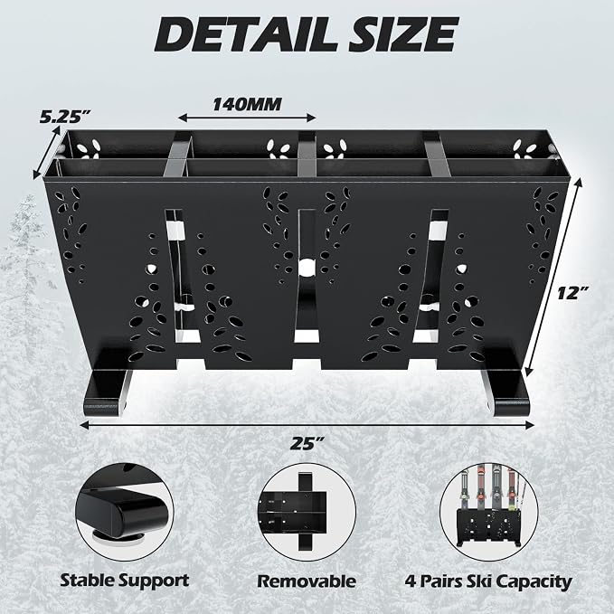 Heavy Duty Metal Ski Storage Rack, 4 Pair Freestanding Steel Ski Holder - Image 2