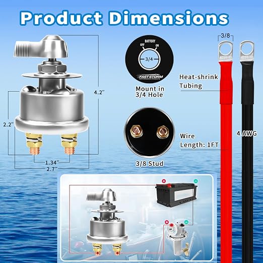 200A 12-48V High Current Master Battery Disconnect Switch Battery Power Cut Off - Image 6