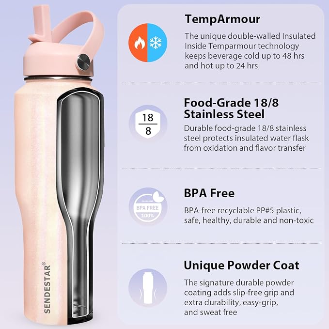 SENDESTAR 40oz Stainless Steel Water Bottle, Double Wall Vacuum Insulated Bottle - Image 3