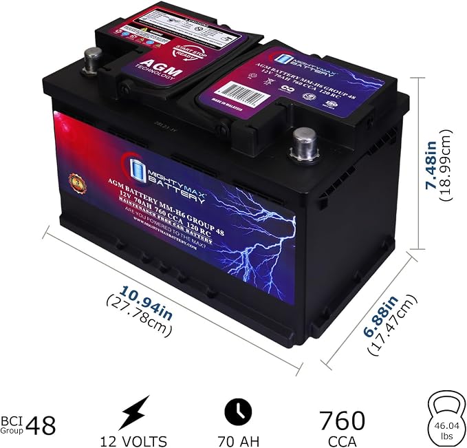 Mighty Max Battery MM-H6 Start and Stop Car BCI Group Size 48 12V 70 AH - Image 2