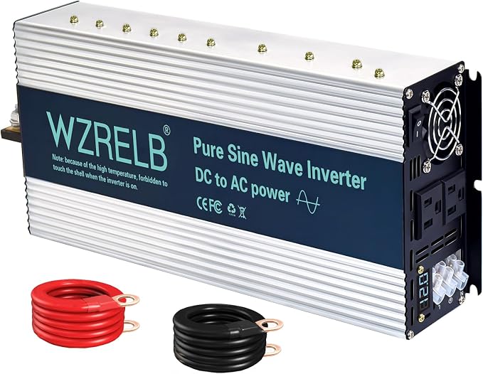 WZRELB 4000W Pure Sine Wave Inverter, Car Power Inverter 12V DC to 110V 120V AC by WZRELB
