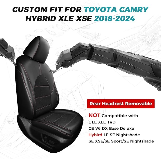 for Toyota Camry Seat Covers Hybrid XLE XSE 2018 2019 2020 2021 2022 2023 2024 - Image 2