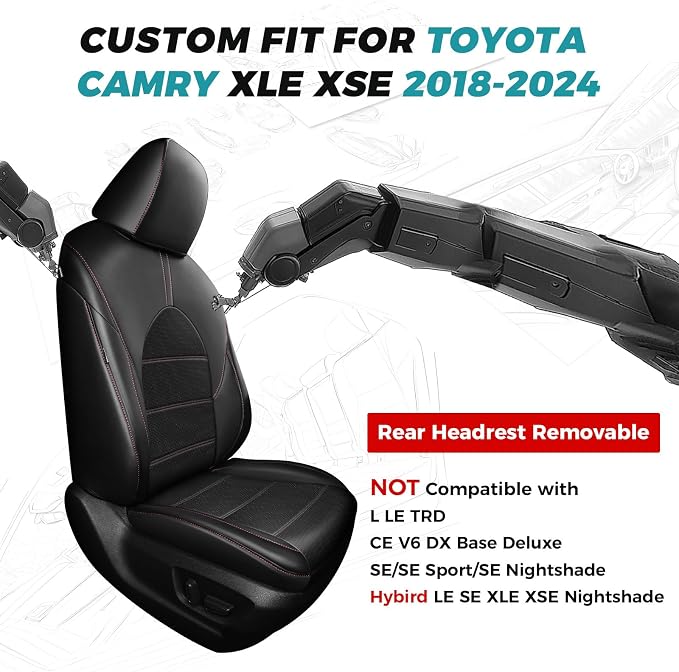 for Toyota Camry Seat Covers XLE XSE V6 2018 2019 2020 2021 2022 2023 2024 - Image 2