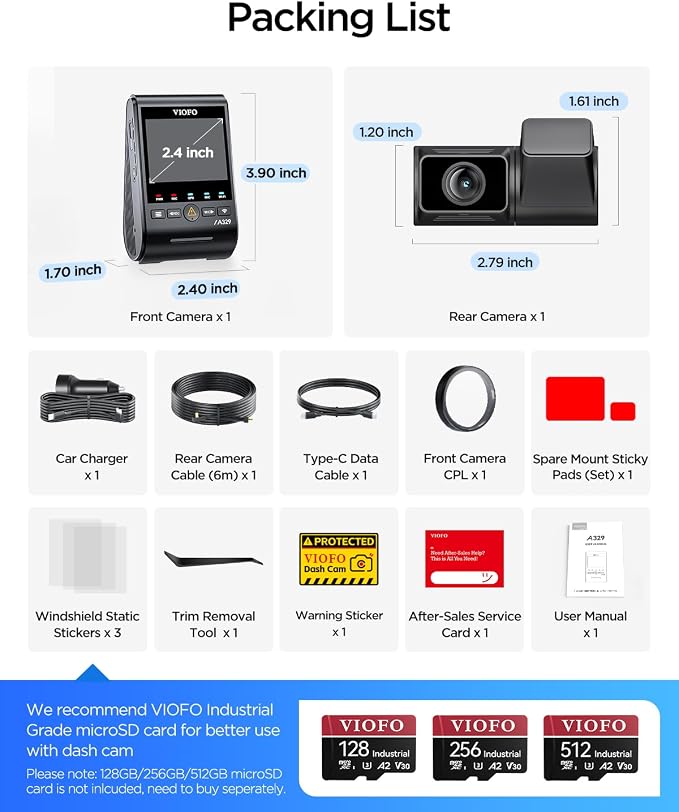 VIOFO A329S 4K 60FPS Dash Cam Front and Rear, 4K+2K Dual Dash Camera - Image 9