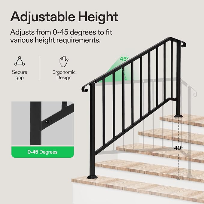 VIVOSUN Outdoor Handrail, 5 Step Stair Handrail, Wrought Mattle Iron Stair - Image 4