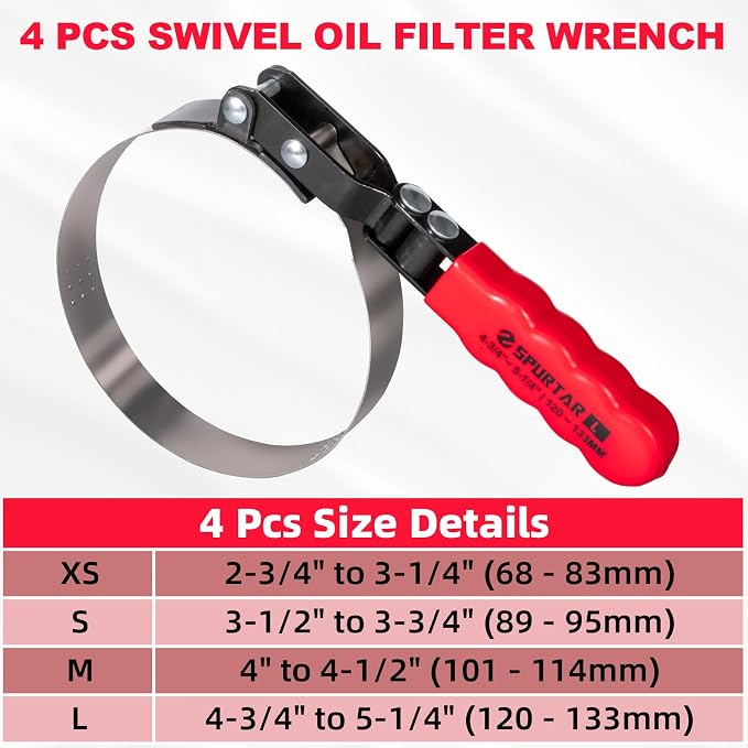 Spurtar Swivel Oil Filter Wrench Set of 5 Adjustable Wrench 2-3/4" to 5-1/4" - Image 7