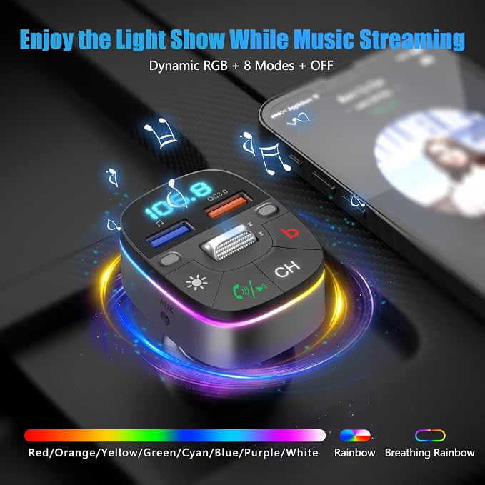 LENCENT Bluetooth Car Adapter, 5.0 Car FM Transmitter - Image 4