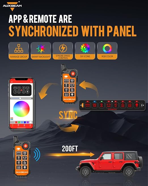 Auxbeam 8 Gang Slim Switch Panel Bluetooth RGB AS-800 - Image 2
