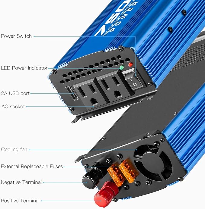 750 Watt Power Inverters DC 12V to 110V AC Converter - Image 3