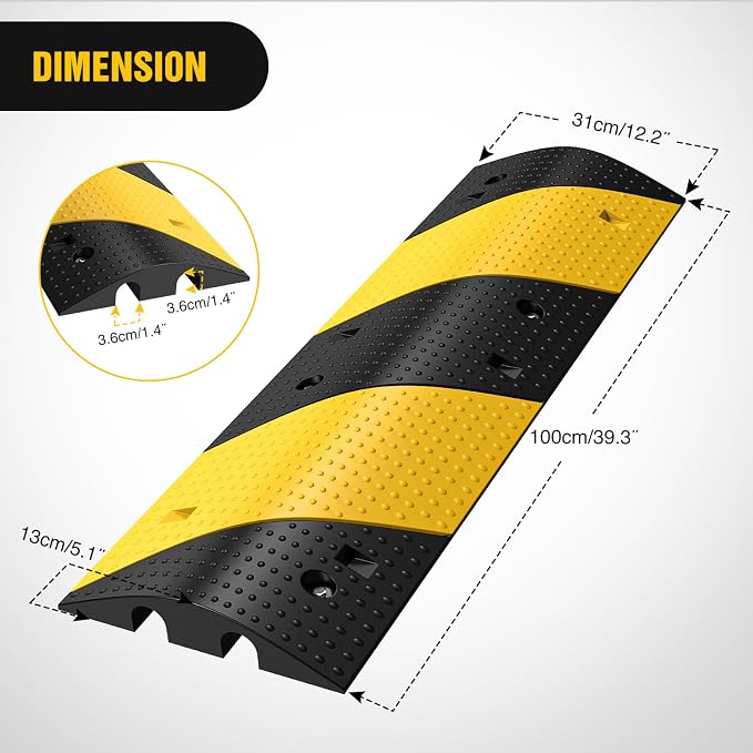 Nilight Rubber Speed Bump, 39.3" Heavy Duty 2 Channel Cable Protector Speed - Image 5